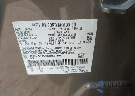 2014 Ford Edge Sel from USA, damaged, VIN 2FMDK4JC5EBB21152